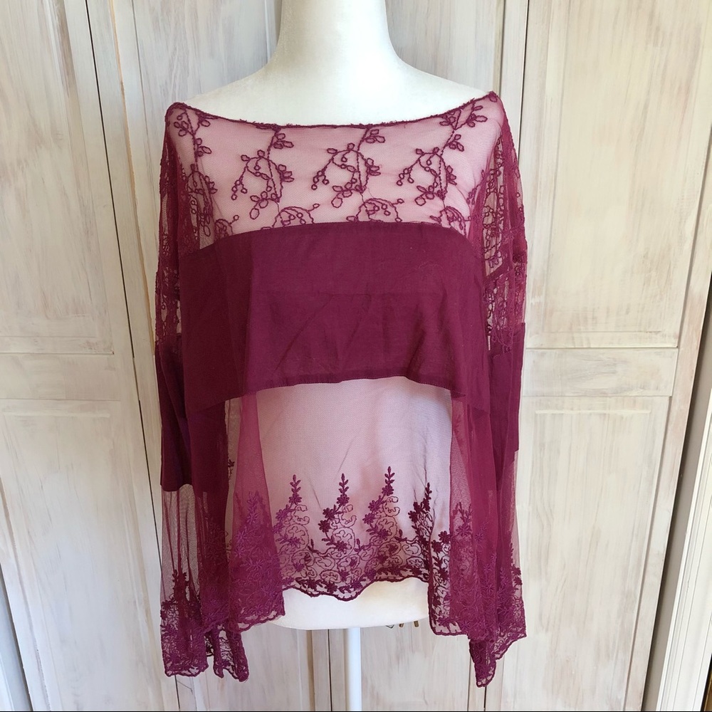 Free People Embroidered Mesh & Lace Panel Top